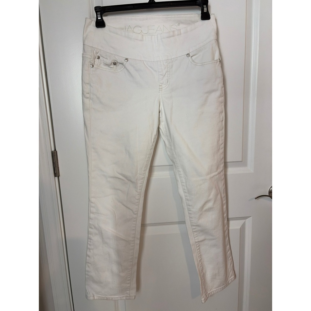 Jag Jeans‎ Peri Pull On Straight Leg White Denim Pants Womens 8P Petite